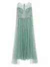 Basix Black Label Capelet Fringed Tulle Dress In Blue