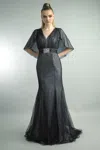 Basix Black Label Capelet Gown In Black