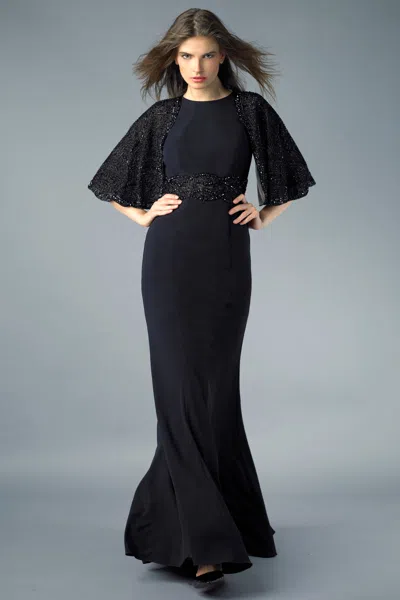 Basix Black Label Capelet Gown In Blue
