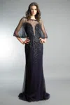 Basix Black Label Capelet Gown In Blue