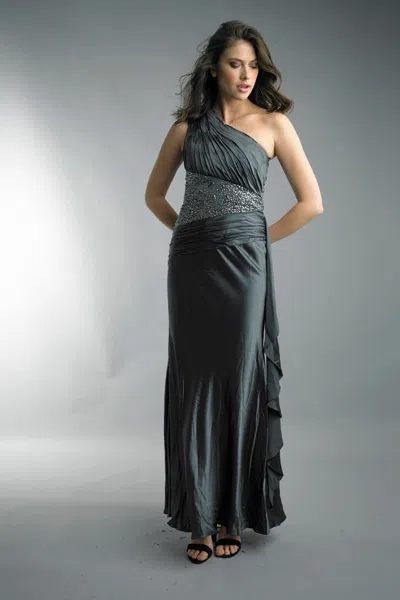 Basix Black Label Charcoal One-shoulder Beaded Evening Gown In Blue