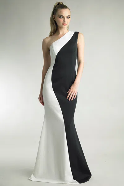 Basix Black Label Colorblock One-shoulder Mermaid Gown In Multi