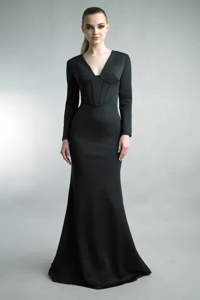 Basix Black Label Corsetted V-neck Mermaid Gown In Black
