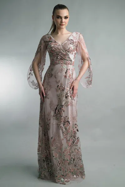 Basix Black Label Criss Cross Evening Gown With Embellishment
