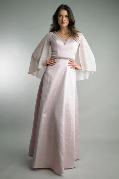 Basix Black Label Crystal Cape-sleeve Gown In Gray