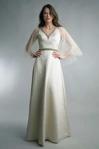 Basix Black Label Crystal Cape-sleeve Gown In White