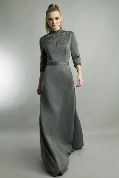 Basix Black Label Crystal Embellished Gown In Gray