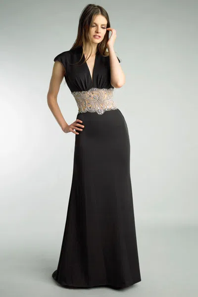 Basix Black Label Crystal Emellished Sleeveless Gown In Black
