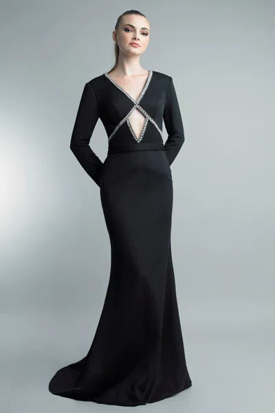 Basix Black Label Crystal Keyhole Gown In Black