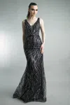Basix Black Label Crystal Sparkle Fitted Gown In Black
