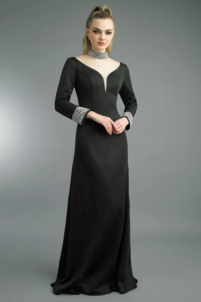 Basix Black Label Crystal V-neck Gown In Black