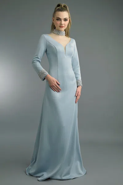 Basix Black Label Crystal V-neck Gown In Blue
