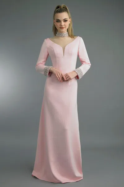 Basix Black Label Crystal V-neck Gown In Pink