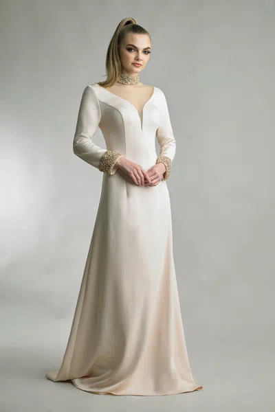 Basix Black Label Crystal V-neck Gown In White