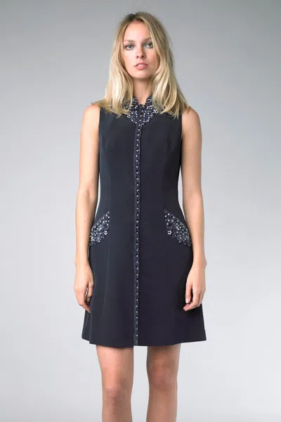 Basix Black Label Crystal-embellished Black Sheath Dress In Blue