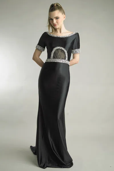 Basix Black Label Crystal-trimmed Cutout Column Gown In Black