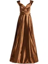 Basix Black Label Draped-bodice Gown In Brown