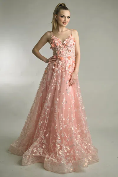 Basix Black Label Embellished Evening Gown In Pink