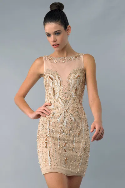 Basix Black Label Embellished Pearl Cocktail Dress In Gold