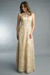 Basix Black Label Embrodered Sleeveless Evening Gown In Gold