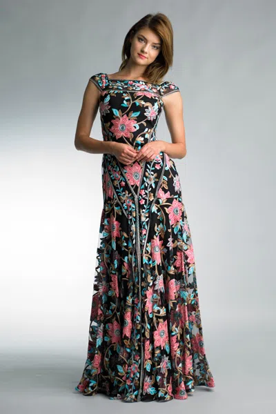 Basix Black Label Embroidered Cap Sleeve Floral Gown