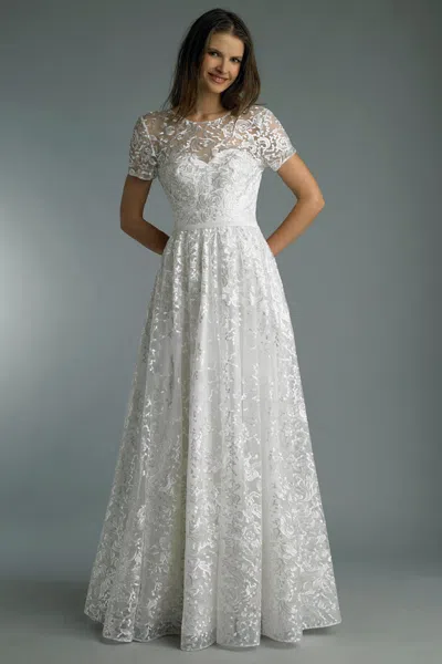 Basix Black Label Embroidered Cap-sleeve Gown In White