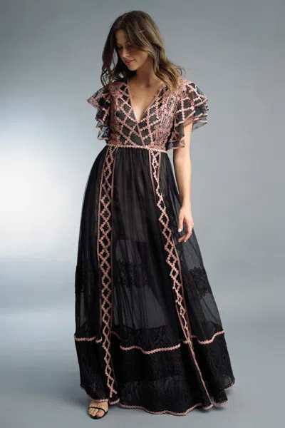 Basix Black Label Embroidered Evening Dress