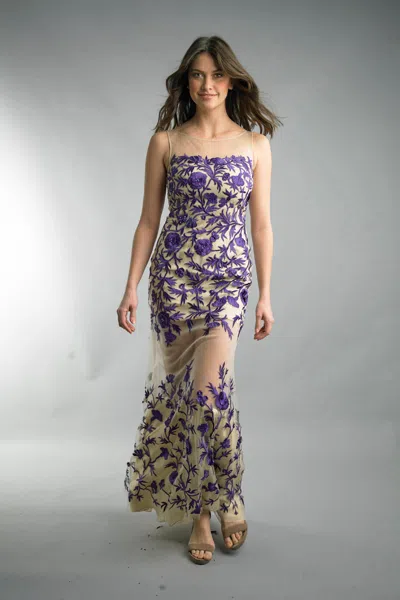 Basix Black Label Embroidered Evening Dress In Multi