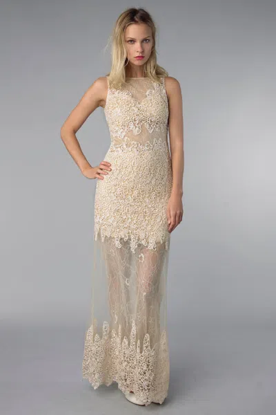 Basix Black Label Embroidered Evening Gown In Nude