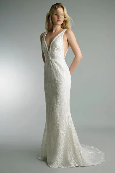 Basix Black Label Embroidered Mermaid Gown In White