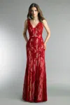 Basix Black Label Embroidered Open Back Evening Dress In Red