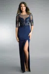 Basix Black Label Embroidered Sequined Evening Gown In Blue