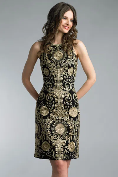 Basix Black Label Embroidered Sleeveless Cocktail Dress In Black