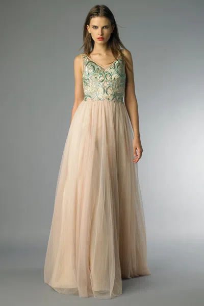 Basix Black Label Embroidered Sleeveless Evening Dress