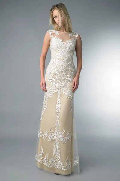 Basix Black Label Embroidered Sleeveless Evening Dress In Neutral