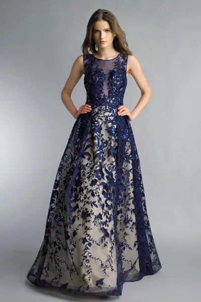 Basix Black Label Embroidered Sleeveless Evening Gown