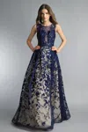 Basix Black Label Embroidered Sleeveless Evening Gown In Multi