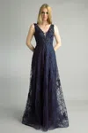Basix Black Label Embroidered Sleeveless Gown In Blue