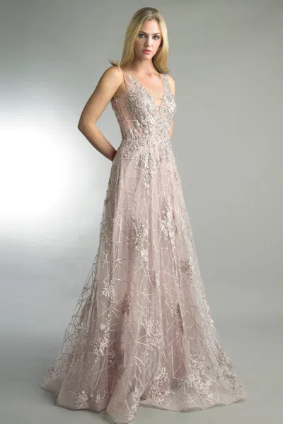 Basix Black Label Embroidered Sleeveless Gown In Neutral