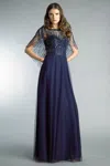 Basix Black Label Evening Gown With Cape In Blue
