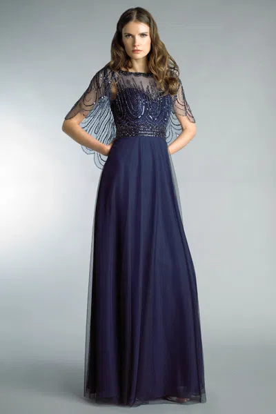 Basix Black Label Evening Gown With Cape In Blue
