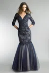 Basix Black Label Evening Gown With Sequin And Flare Skirt In Blue