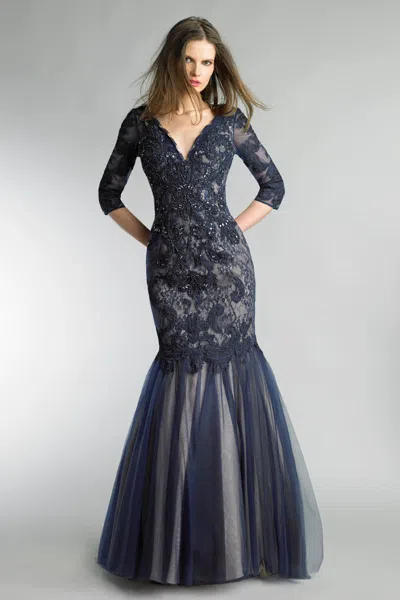 Basix Black Label Evening Gown With Sequin And Flare Skirt In Blue