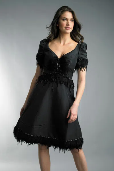 Basix Black Label Feather A-line Dress In Black
