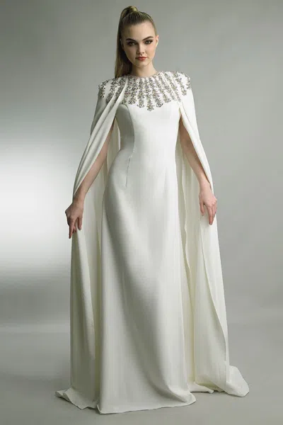 Basix Black Label Floor-length Cape Sleeve Gown In Ivory