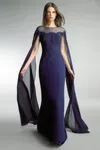 Basix Black Label Floor Length Sleeve Evening Gown In Purple