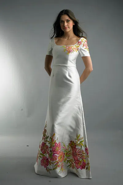 Basix Black Label Floral A-line Gown In White