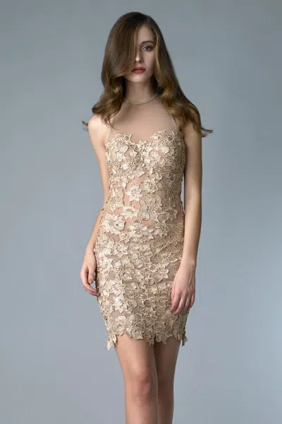 Basix Black Label Floral Applicque Cocktail Drress In Gold