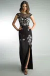 Basix Black Label Floral Applicque Evening Drress In Black