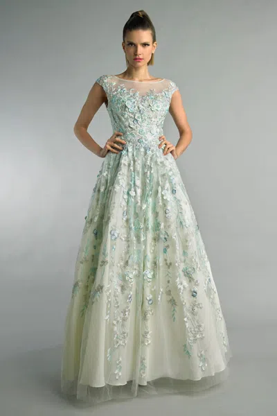 Basix Black Label Floral Applique Gown In Green